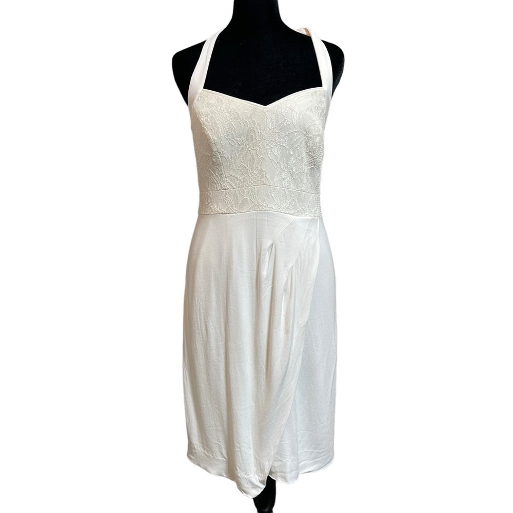 Etcetera White Lace Faux Wrap Halter Top Midi Dress Women's Size 2